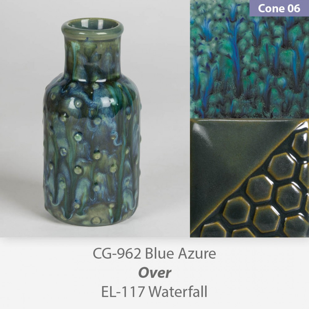 Blue Azure - CG962 over Waterfall - EL117 Glaze Combination